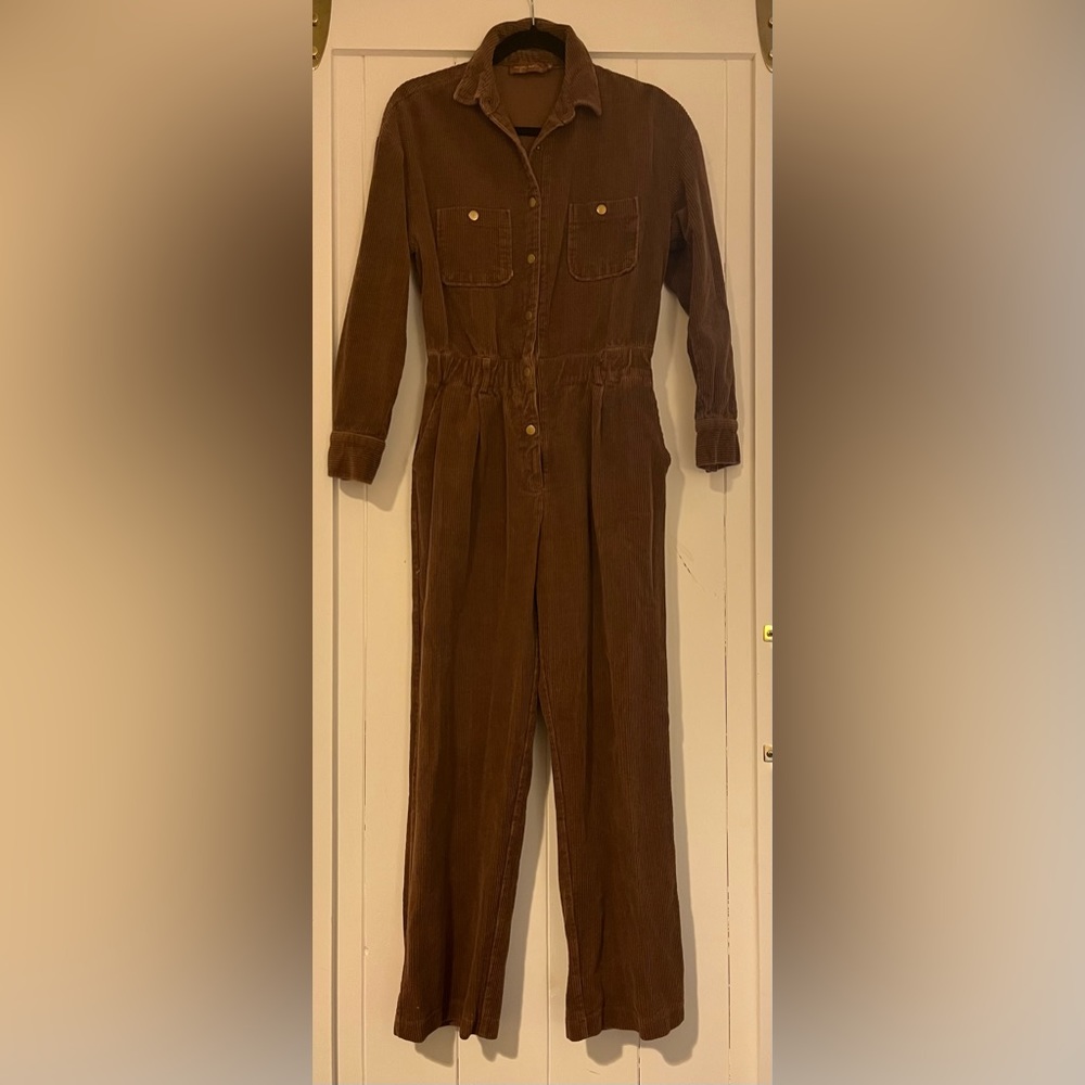 Brown Corduroy Jumpsuit Straight Leg
